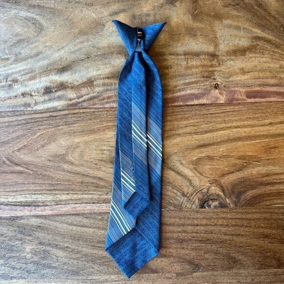 Children's Vintage 12-Inch Blue Striped Clip-On Tie - Picture 2 of 6